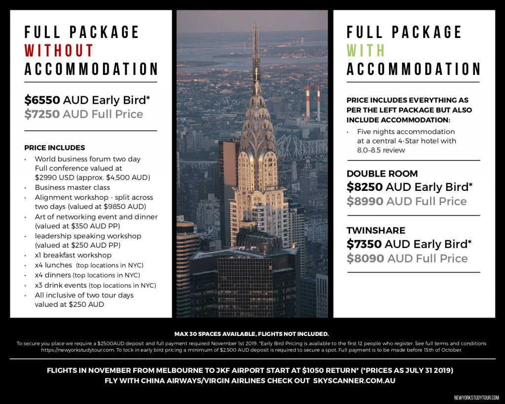 new york study tour prices